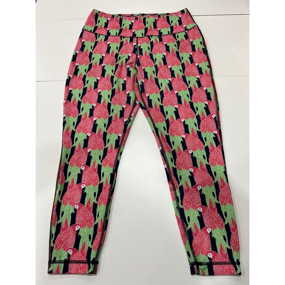 CROWN & IVY BELK Parrot Birds LARGE Hot Pink Green Exercise YOGA PANTS